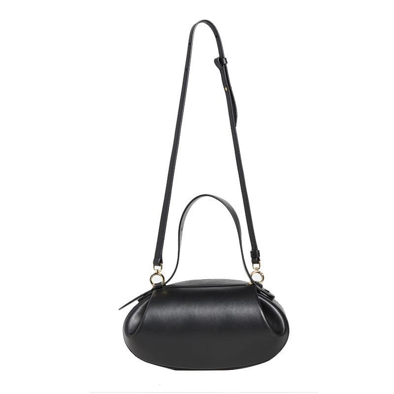 Black PU Crossbody Purse Top Handle Round Bag for Women