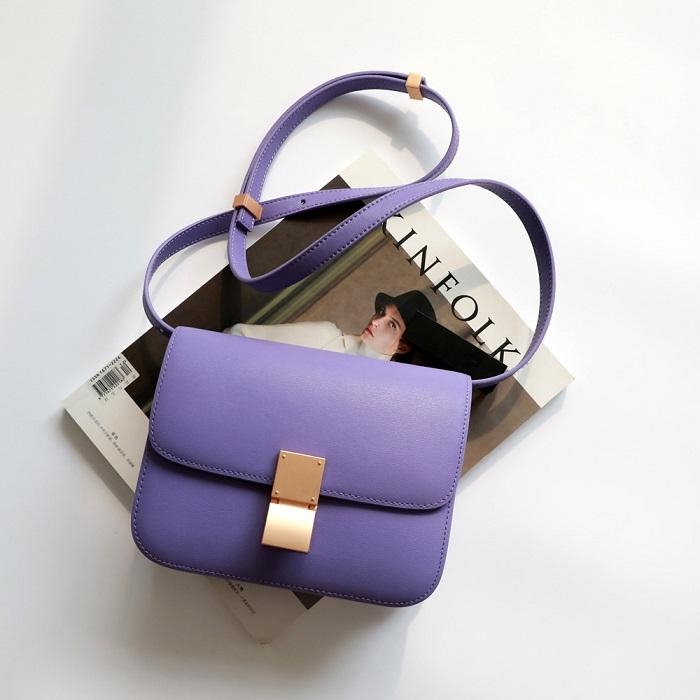 Light Purple Flap Genuine Leather Square Classic Bags Message Bag