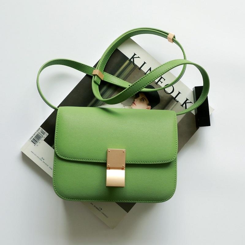 Olive Green Flap Genuine Leather Square Classic Bag Message Bags