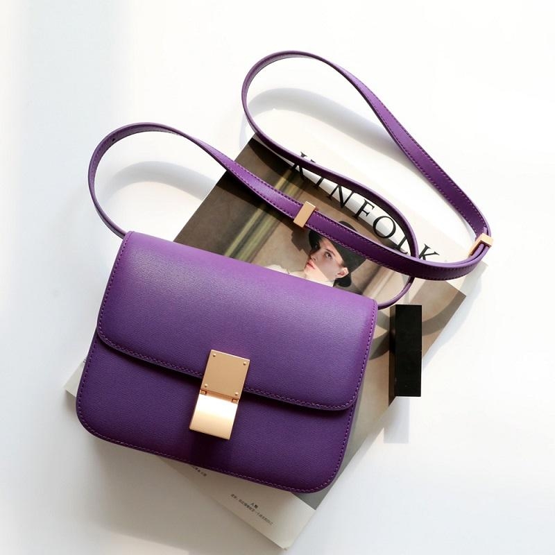 Light Purple Flap Genuine Leather Square Classic Bags Message Bag