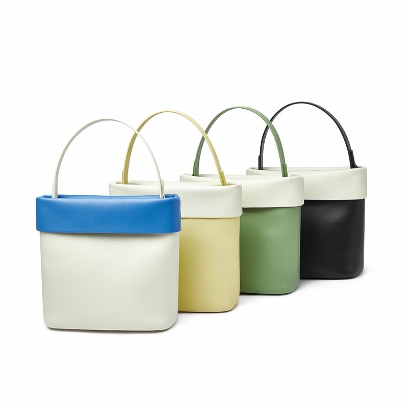 White and Yellow Leather Shoulder Bucket Bags with Inner Pouch