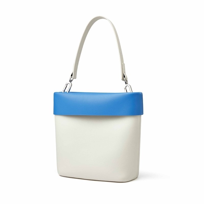 Blue and White Leather Shoulder Bucket Bags with Inner Pouch