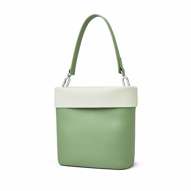 Green and White Leather Shoulder Bucket Bags Mini Size