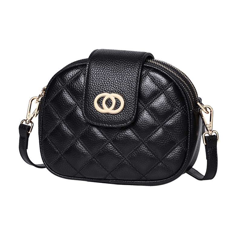 Black Cow Leather Quilted Bag Multilayer Mini Bags Corssbody Purses