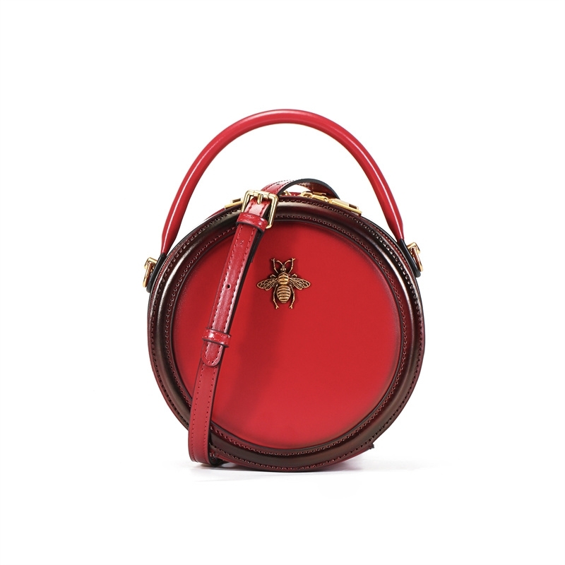 Vintage Wine Red Round Bags Zipper Shoulder Mini Handabgs