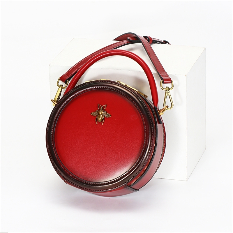 Vintage Wine Red Round Bags Zipper Shoulder Mini Handabgs