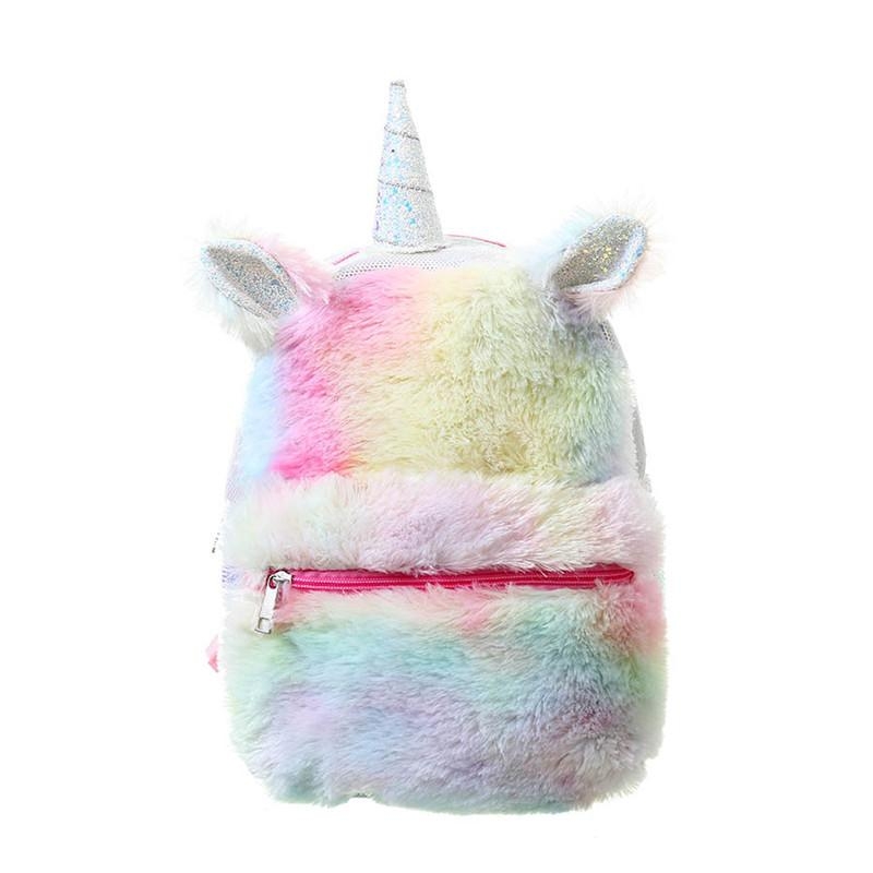 Soft Furry Rainbow Sequin Unicorn Backpack School Backpacks for Girls