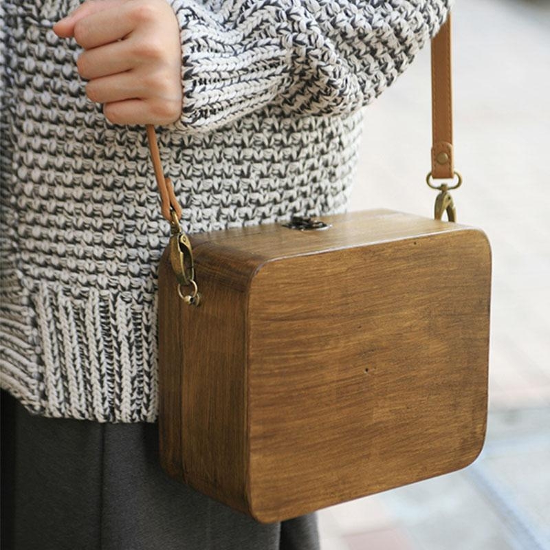 Sexangle Wooden Box Bag Retro Shoulder Bags