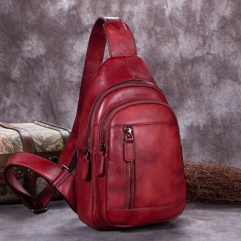 Red Cow Leather Travel Sling Pack Vintage Fanny Packs