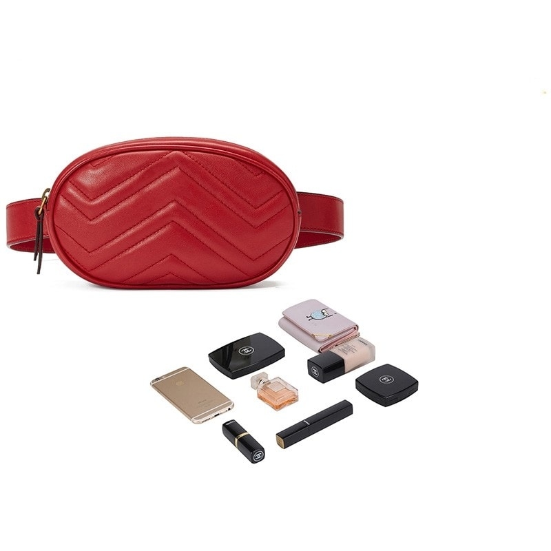 Red Fashion Belt Bag Quilted Leather Fanny Pack