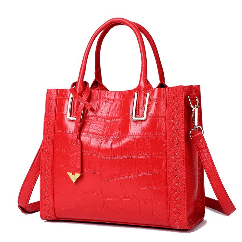 Red Genuine Leather Handbags Croc Printed Shoulder Bags