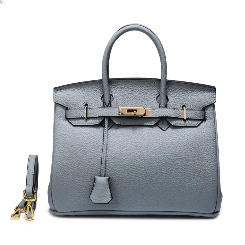Blue Litchi Leather Handbags Classics Satchel Bags
