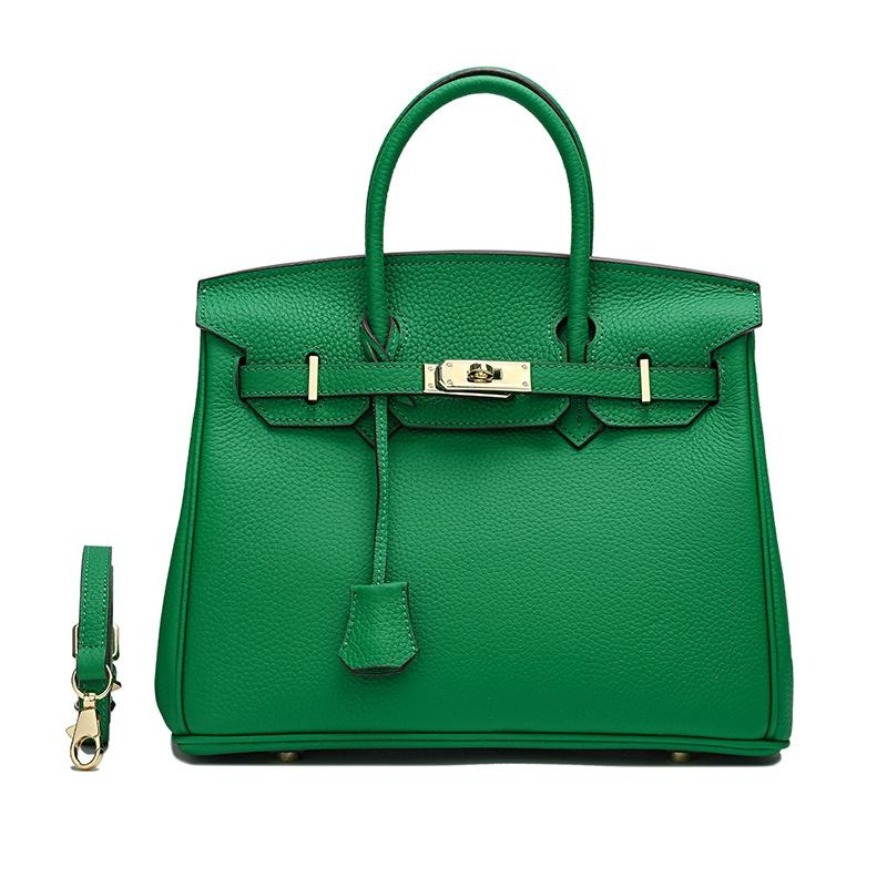 Green Litchi Leather Handbags Classics Satchel Bags