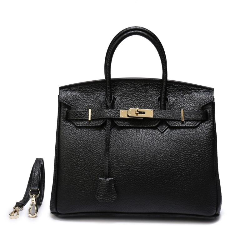 Dark Grey Litchi Leather Handbags Classics Satchel Bags