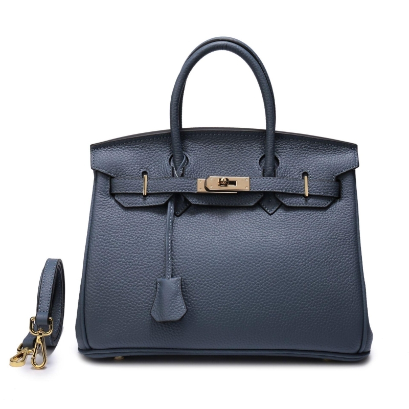 Blue Litchi Leather Handbags Classics Satchel Bags