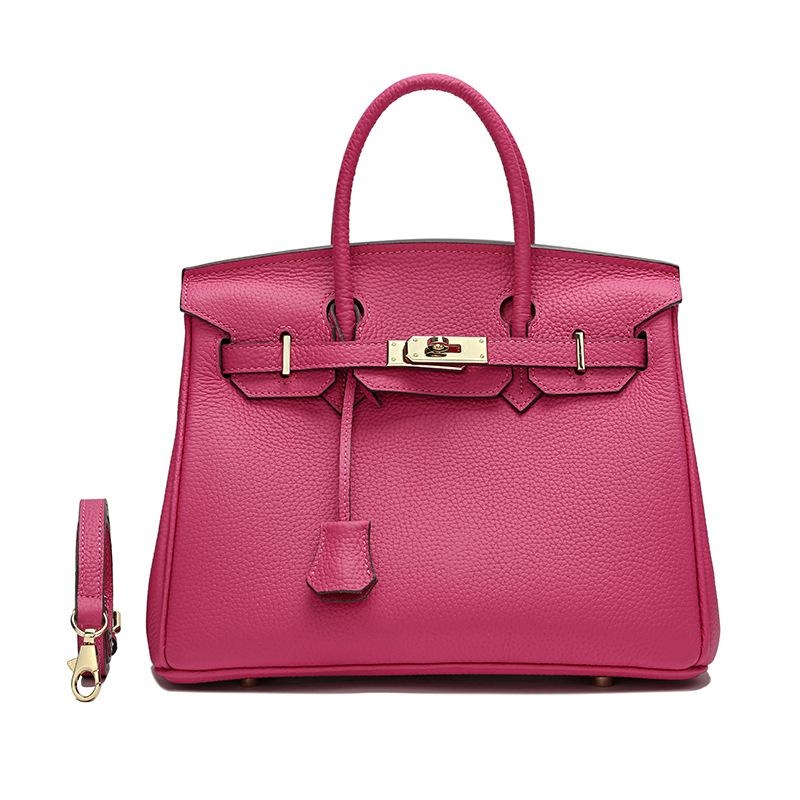 Pink Litchi Leather Handbags Classics Satchel Bags