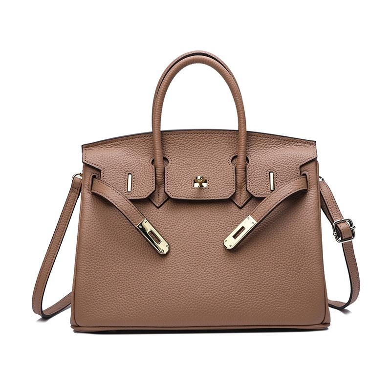 Rose Pink Litchi Leather Handbags Classics Satchel Bags