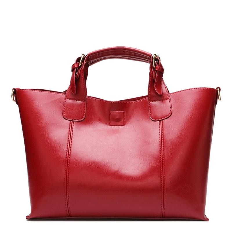 Red Leather Tote Bags Inner Pouch Women's Work Bags