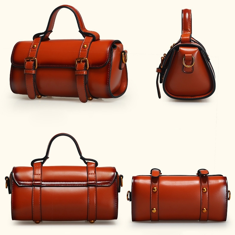 Red Vintage Leather Handbags Crossbody Mini Boston Handbags