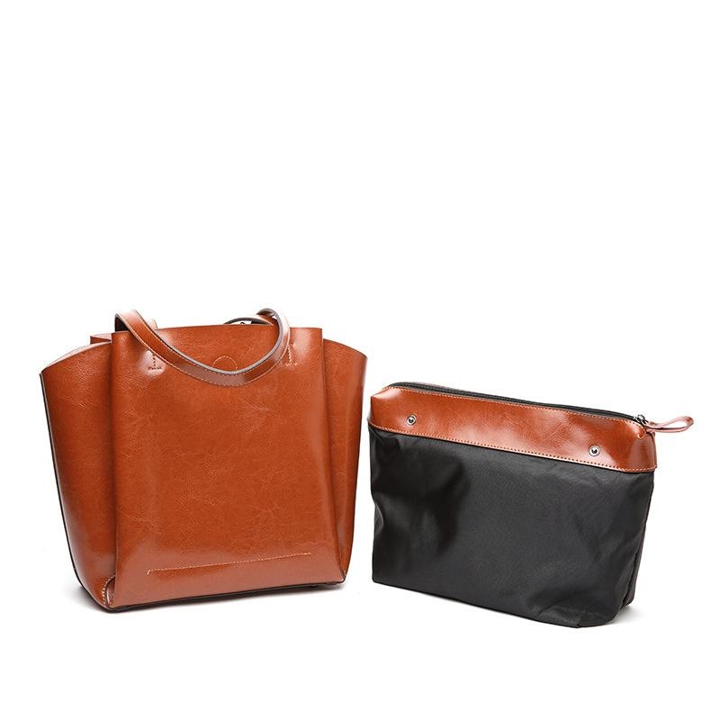 Tan Wings Button Leather Tote Bags with inner Pouch