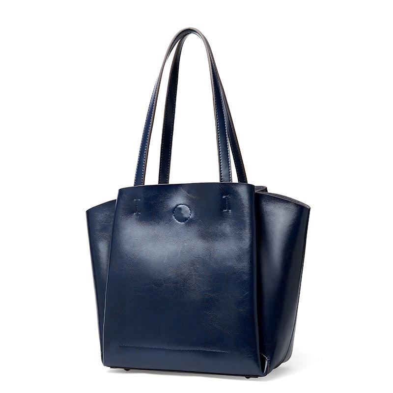 Black Wings Button Leather Tote Bags with inner Pouch