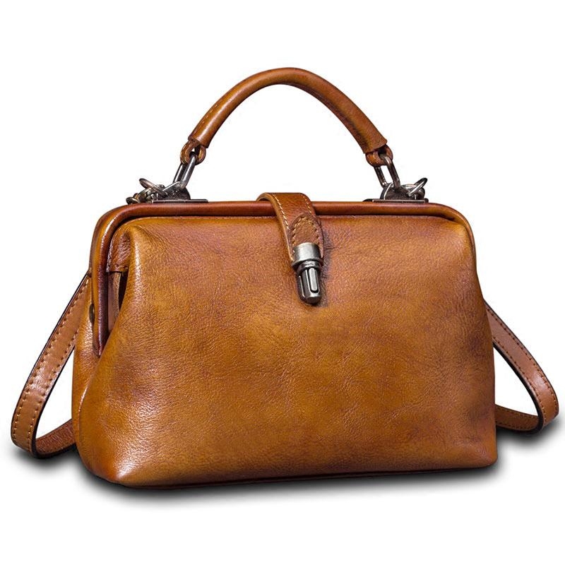 Retro Brown and Coffee Leather Cow Leather Doctor Bag Shoulder Bags
