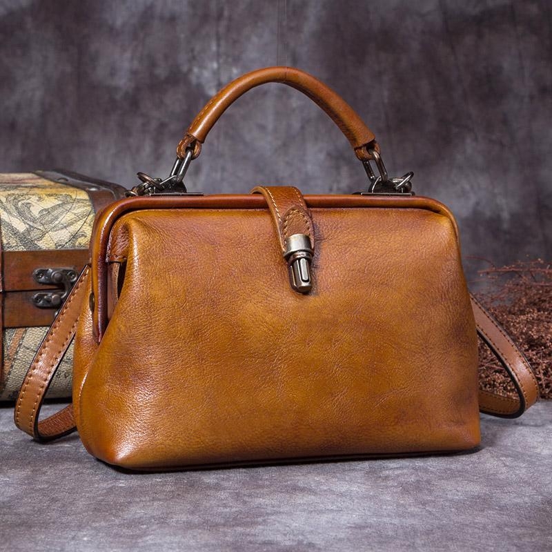 Retro Brown Leather Cow Leather Doctor Bag Shoulder Bags