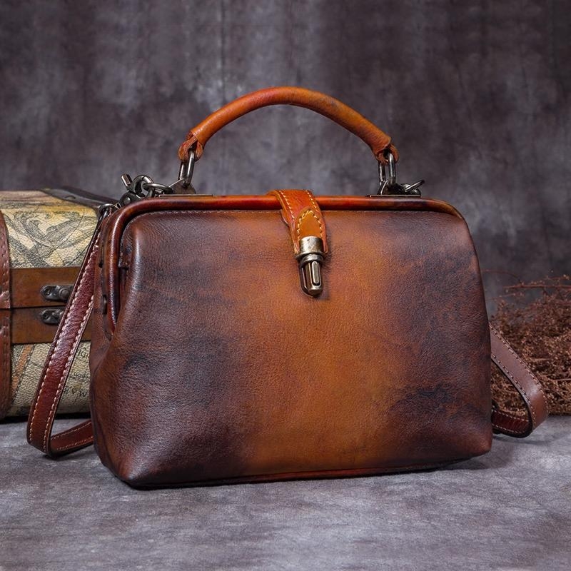 Retro Brown and Coffee Leather Cow Leather Doctor Bag Shoulder Bags