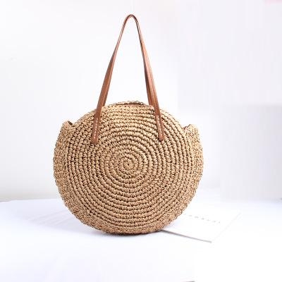 Circle Soft Straw Tote Beach Bags Summer Travel Shoulder Bags with Zip