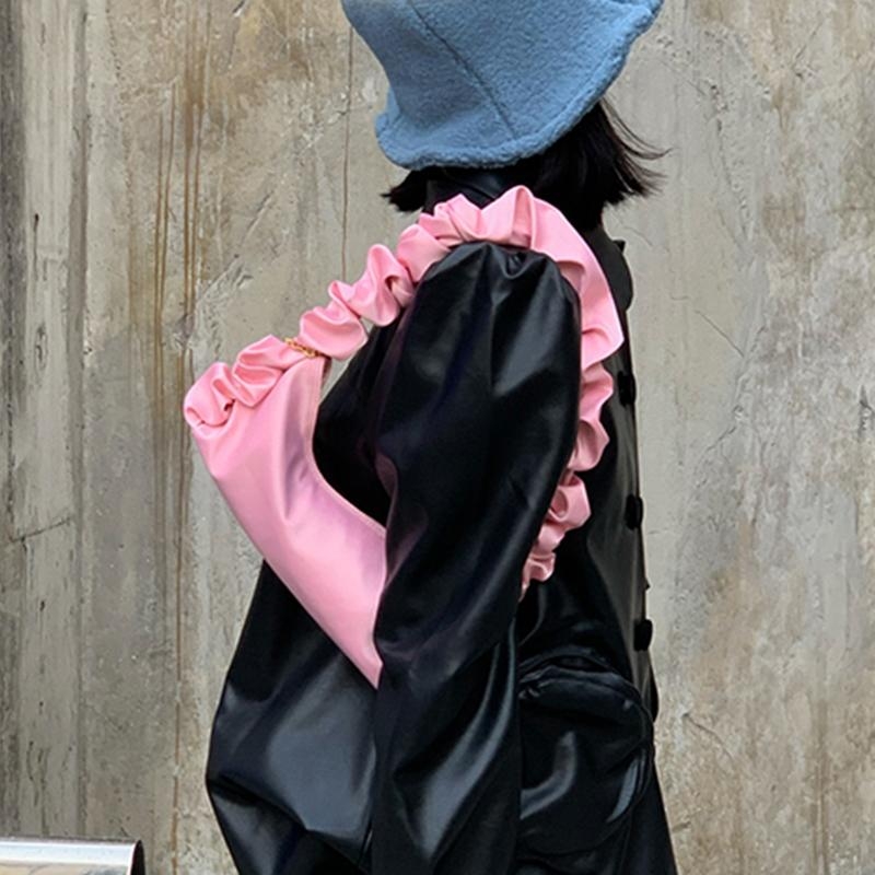 Pink Gathered Top Handle Shoulder Bag Soft Ladies Purse