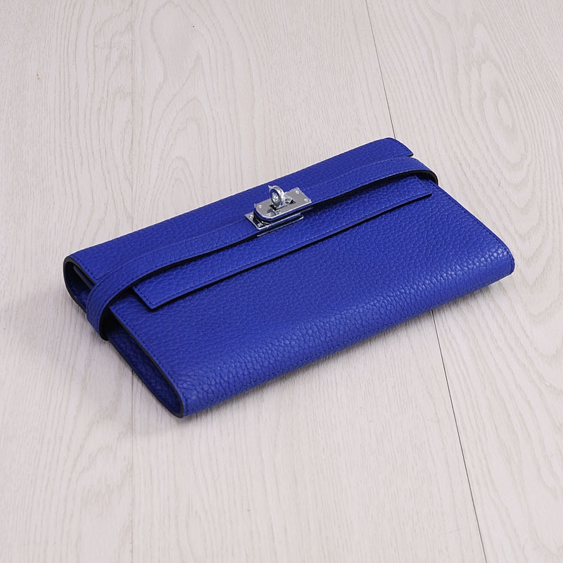 Royal Blue Genuine Leather Belt Lock Long Wallet Purses