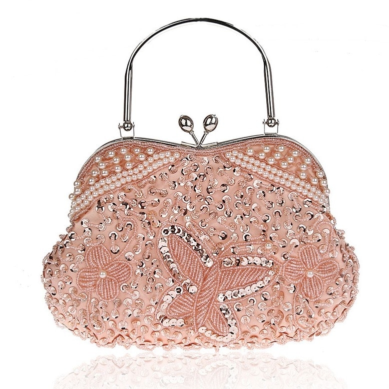 Blush Butterfly Sequined Clutch Bags