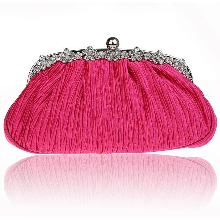 Hot Pink Clutch Bag Rhinestone Hand Purse Elegant Evening Bag