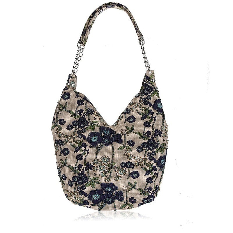 Grey Floral Hobo Bag Summer Canvas Shoulder Bag