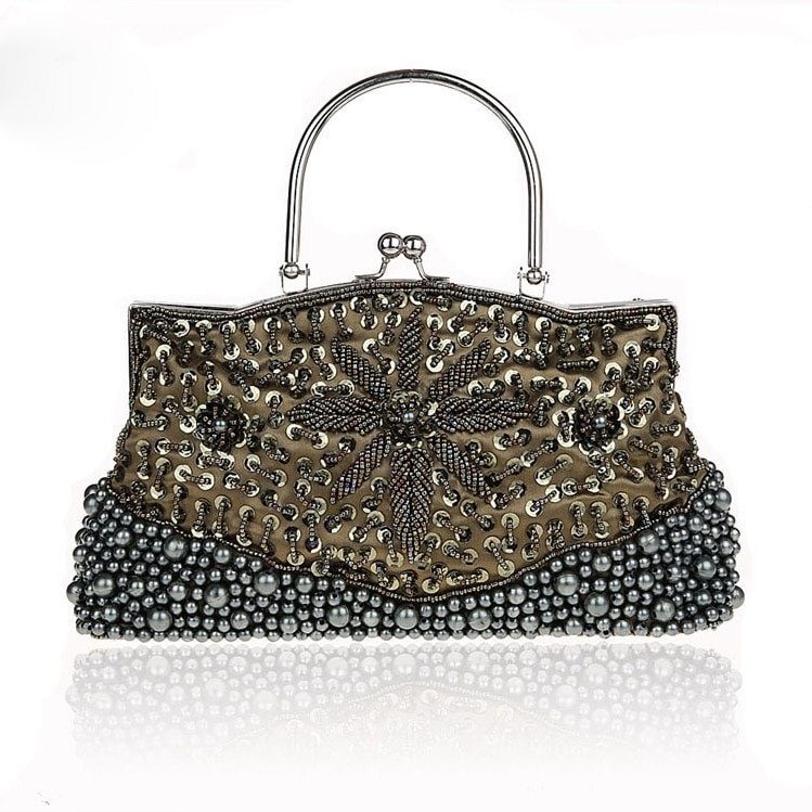 Black Beaded and Sequined Clutch Bag Evening Bags