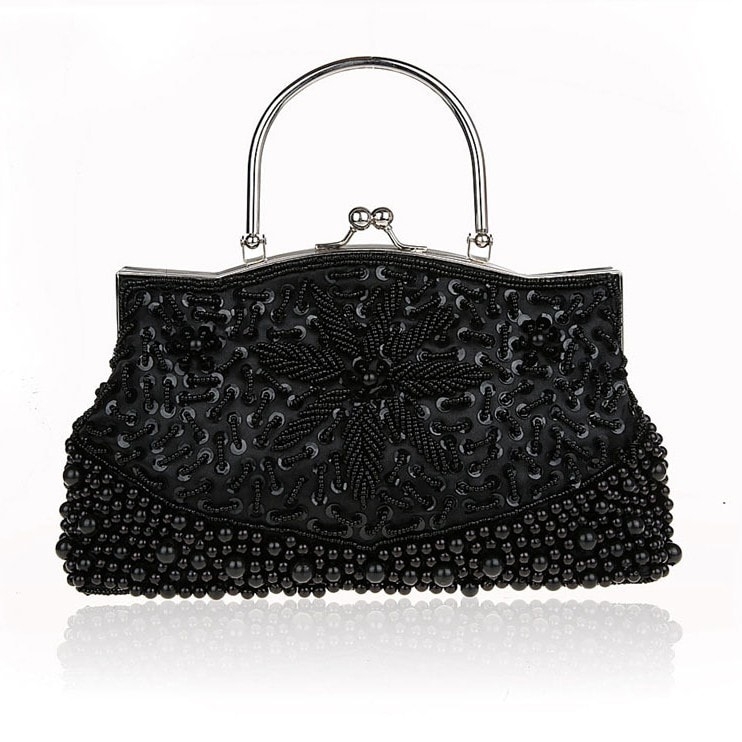 Black Beaded and Sequined Clutch Bag Evening Bags