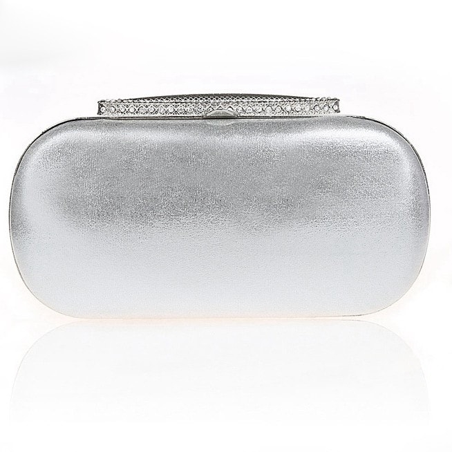Silver Party Box Clutch Evening Hand Purse with Rhinestone
