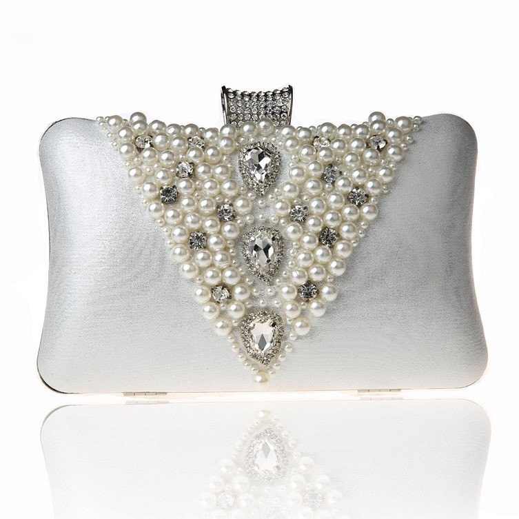 White Jeweled Evening Bags Clutch Purse