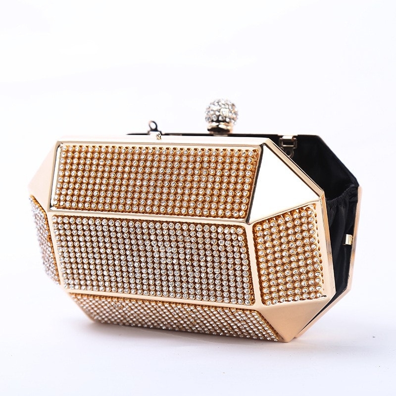 Gold Rhinestone Evening Clutch Bag for Party