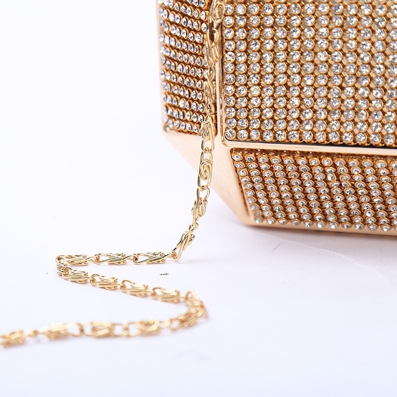 Gold Rhinestone Evening Clutch Bag for Party