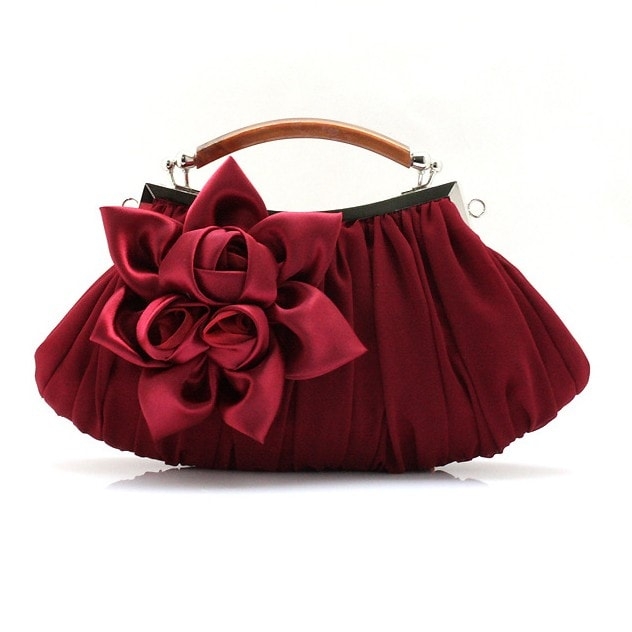 Magenta Flower Decorated Clutch Bags