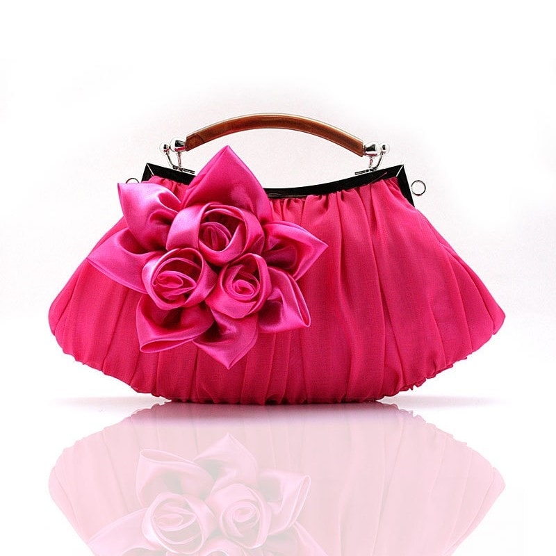 Magenta Flower Decorated Clutch Bags