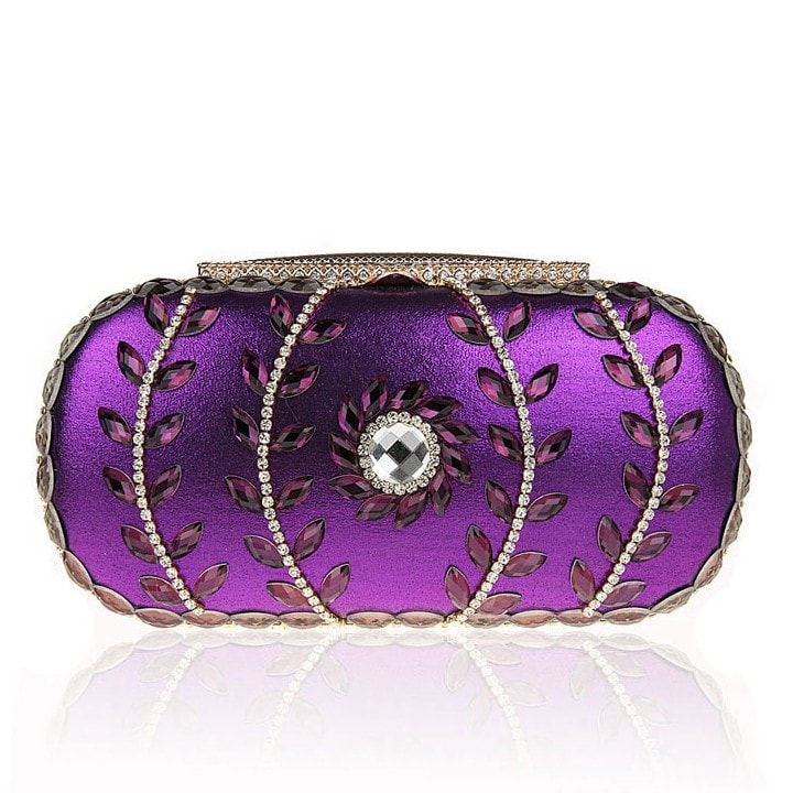 Purple Crystal Evening Bag Rhinestone Clutch Purse Prom Handbags