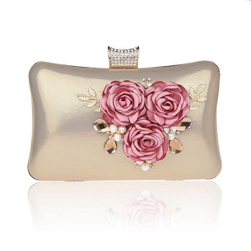 Black and Red Rose Evening Clutch Purse