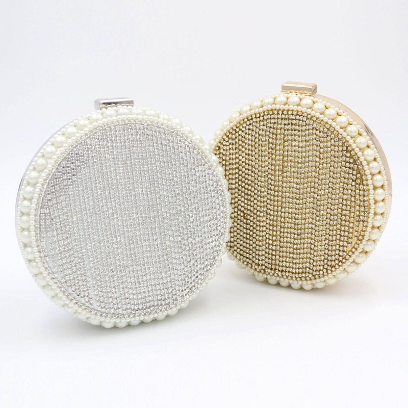 Gold Circle Luxury Crystal Clutch Purse Pearl Evening Handbags