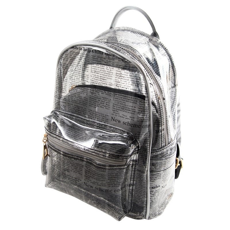 Silver Clear Bag Newspaper Like Style Transparent Backpack Bags