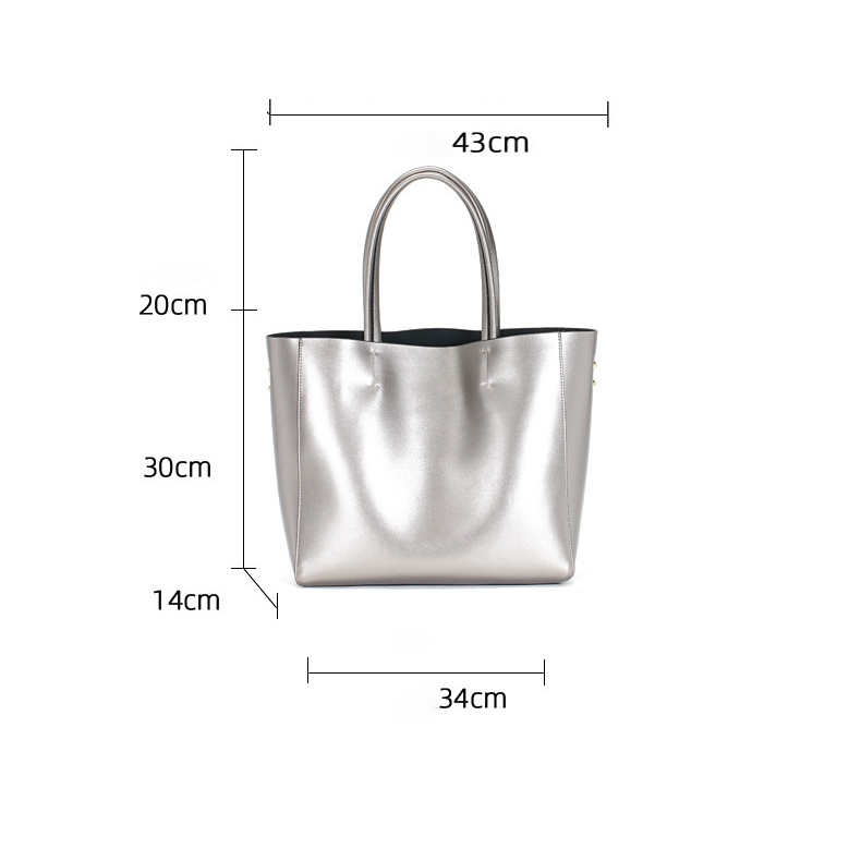 Silver Genuine Leather Large Tote Bags Women's Work Bags