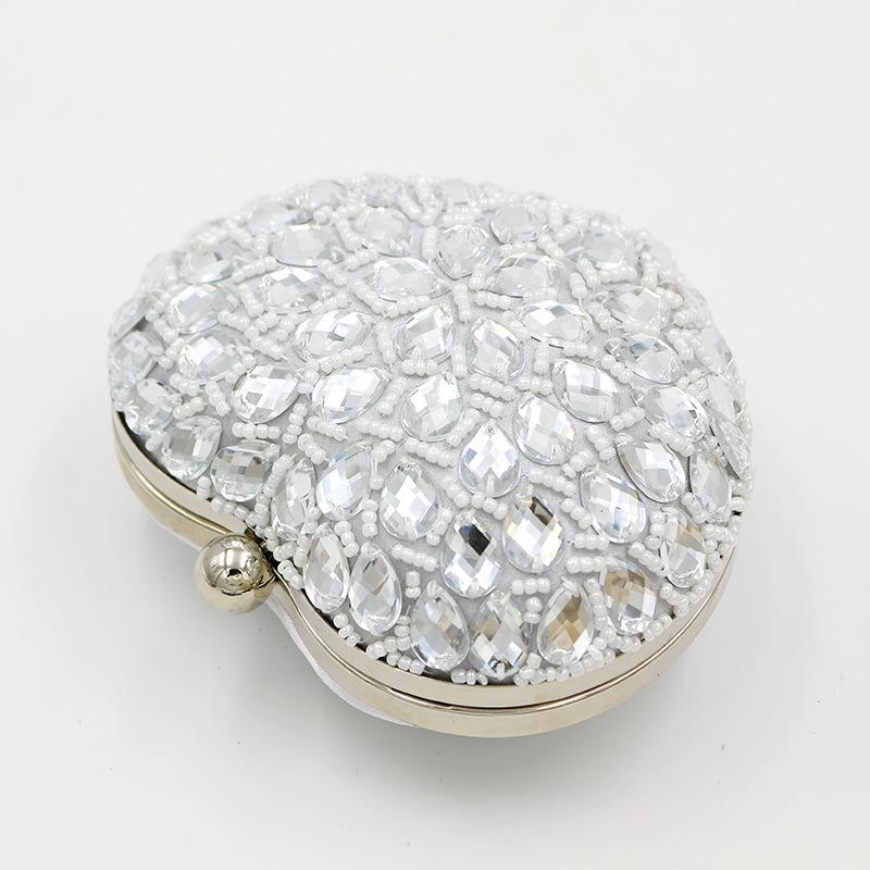 Silver Heart Shape Crystal Clutch Purse Sparkly Box Evening Bags