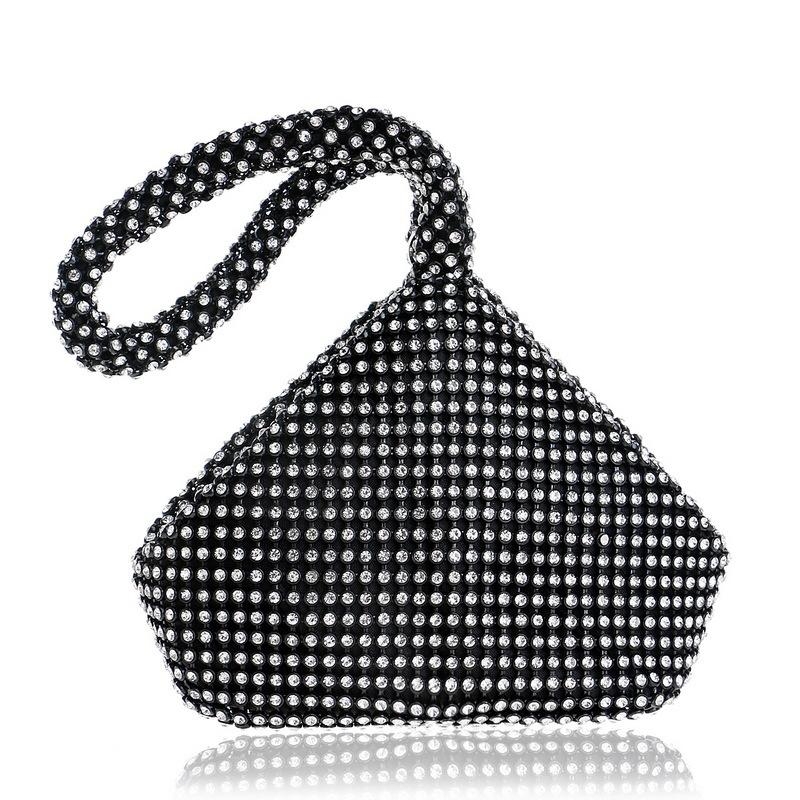 Black Shining Rhinestones Zipper Bucket Handbags Wristlet Evening Bags