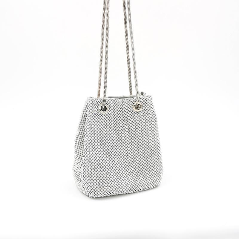 Silver Rhinestones Bucket Bag Fashion Lady Evening Chain Bags
